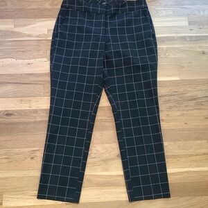 LOFT Julie Windowpane Ankle Trousers Dark Charcoal and Pink Women’s 8